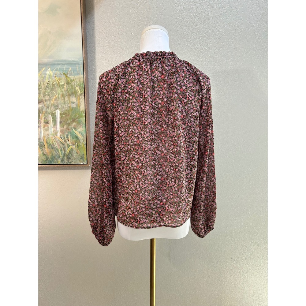 MINKPINK Floral Chiffon Blouse Sheer Long Sleeve Tie Neck Cottagecore XS - Picture 3 of 7